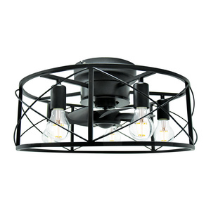 Farmhouse cage design black Scandinavian ceiling fan light  intelligent wind speed remote control bedroom kitchen fan light