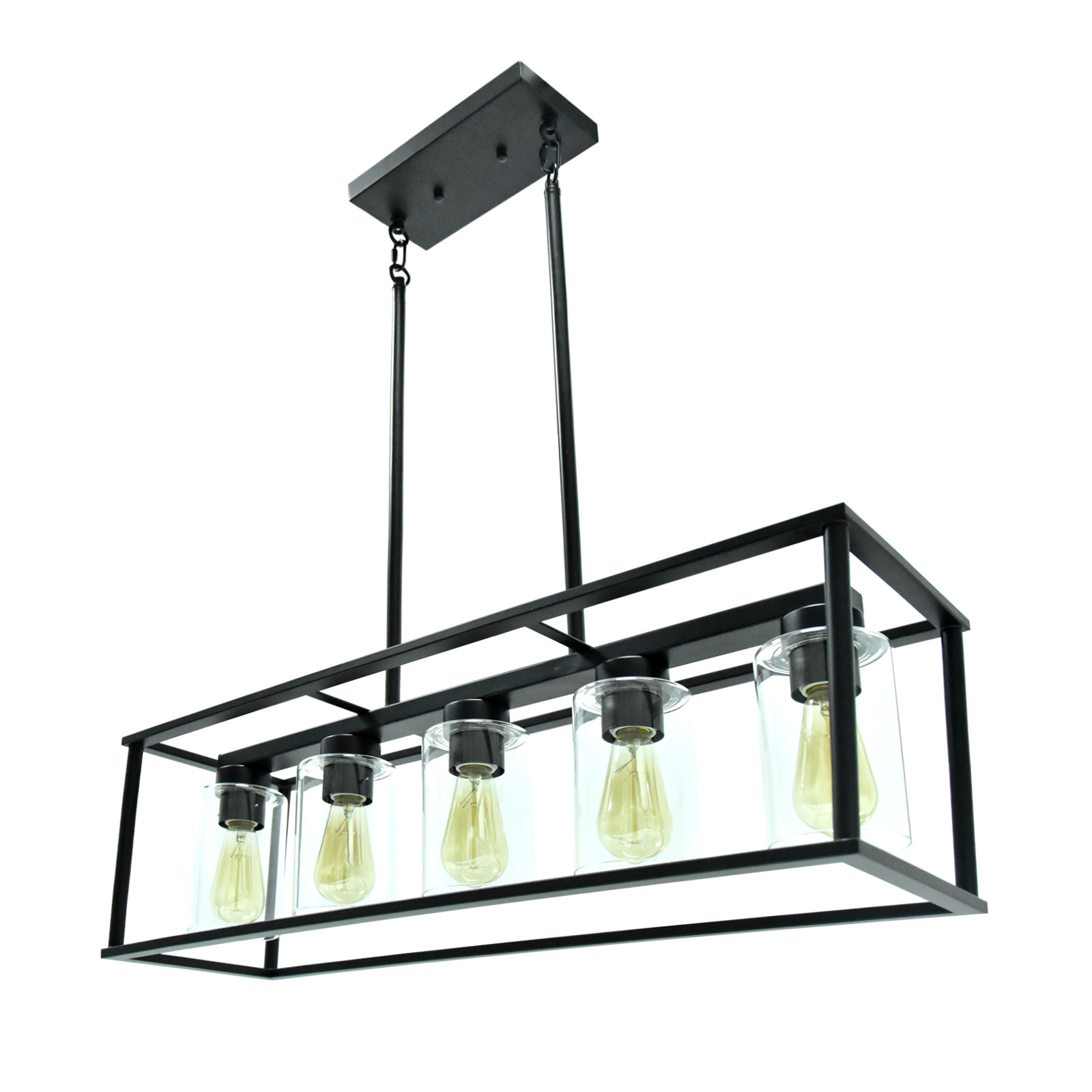 Rectangle Chandelier, Farmhouse Pendant Light for Kitchen Island Dining Room Lighting Custom Rustic Vintage 5 Light Black LED 60