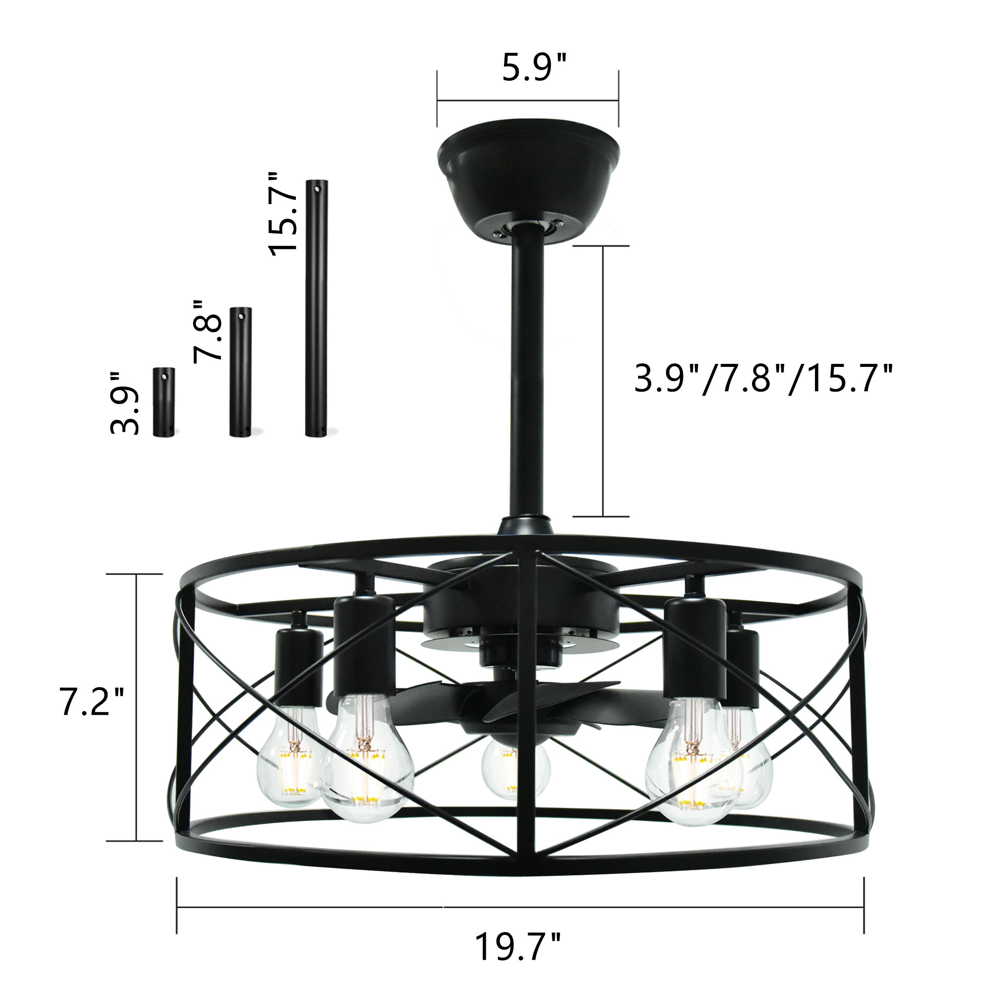 USBBT Ceiling Fans with Lights Remote Control,caged for Porch,patios,kitchen,bedroom,farmhouse,nt Kitchen Lighting LED Black 80