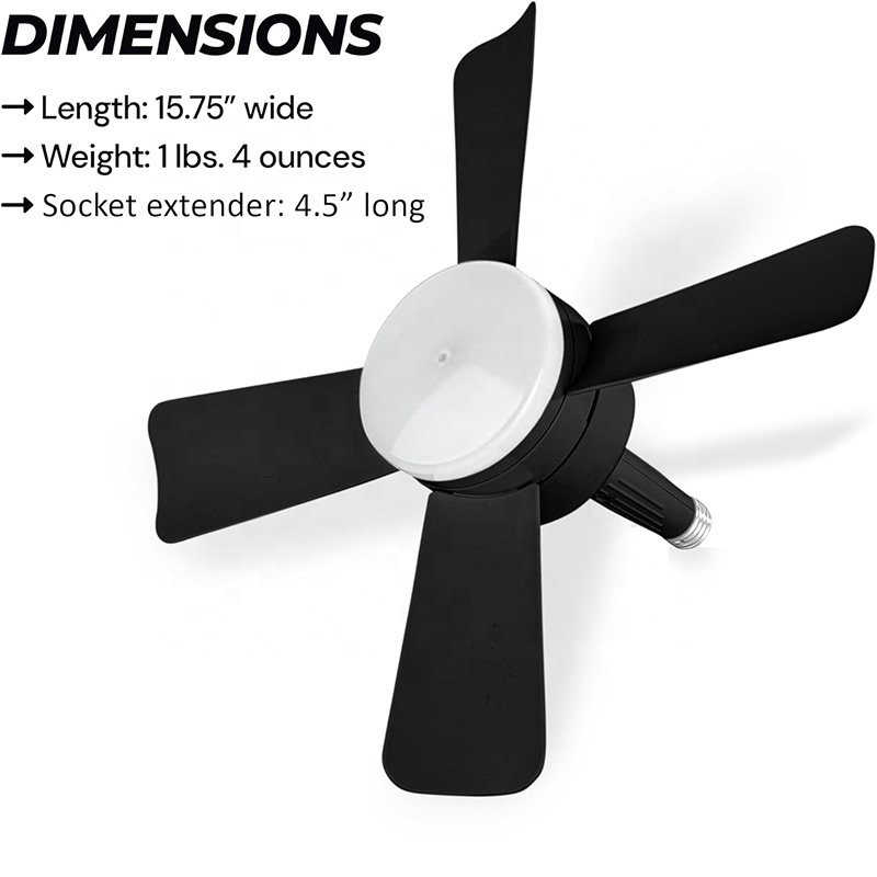 Socket Fan Light Original Black Ceiling Fans with Lights and Remote for Bedroom from BBT