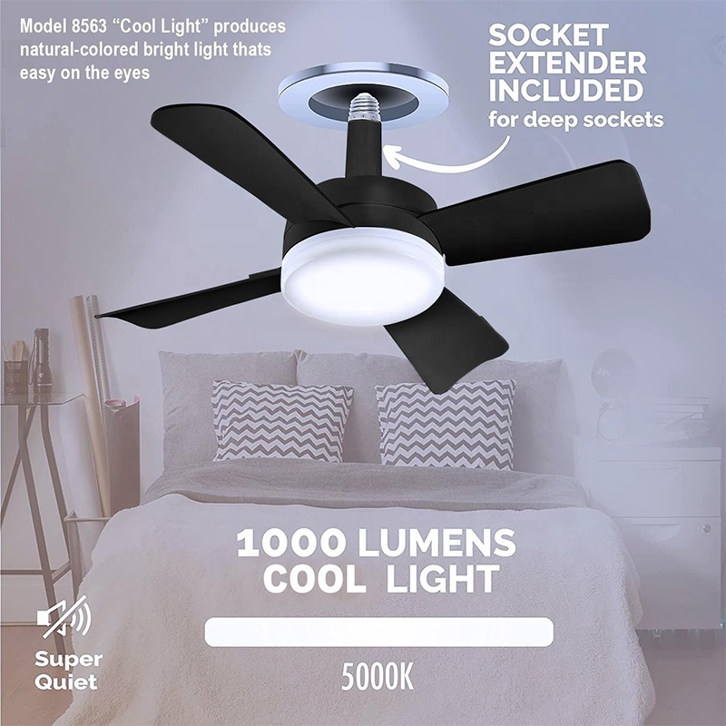 Socket Fan Light Original Black Ceiling Fans with Lights and Remote for Bedroom from BBT