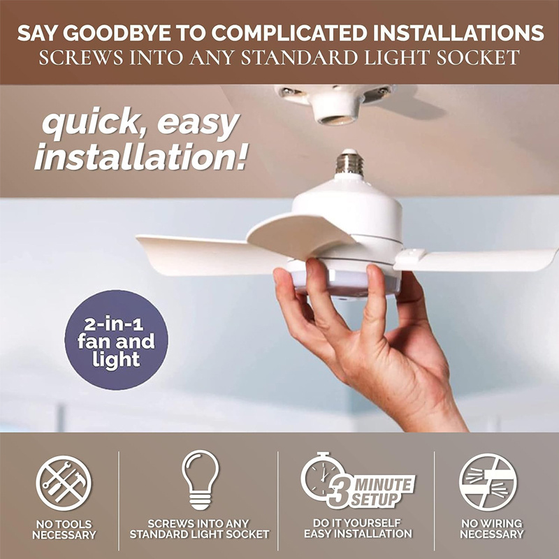 Mini ceiling fan light Cordless/Wireless with  1,000 Lumen/5,000 Kelvin LED Bulb/Ceiling Fan Replacement for Bedroom