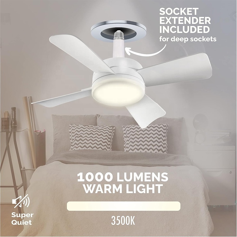 Mini ceiling fan light Cordless/Wireless with  1,000 Lumen/5,000 Kelvin LED Bulb/Ceiling Fan Replacement for Bedroom