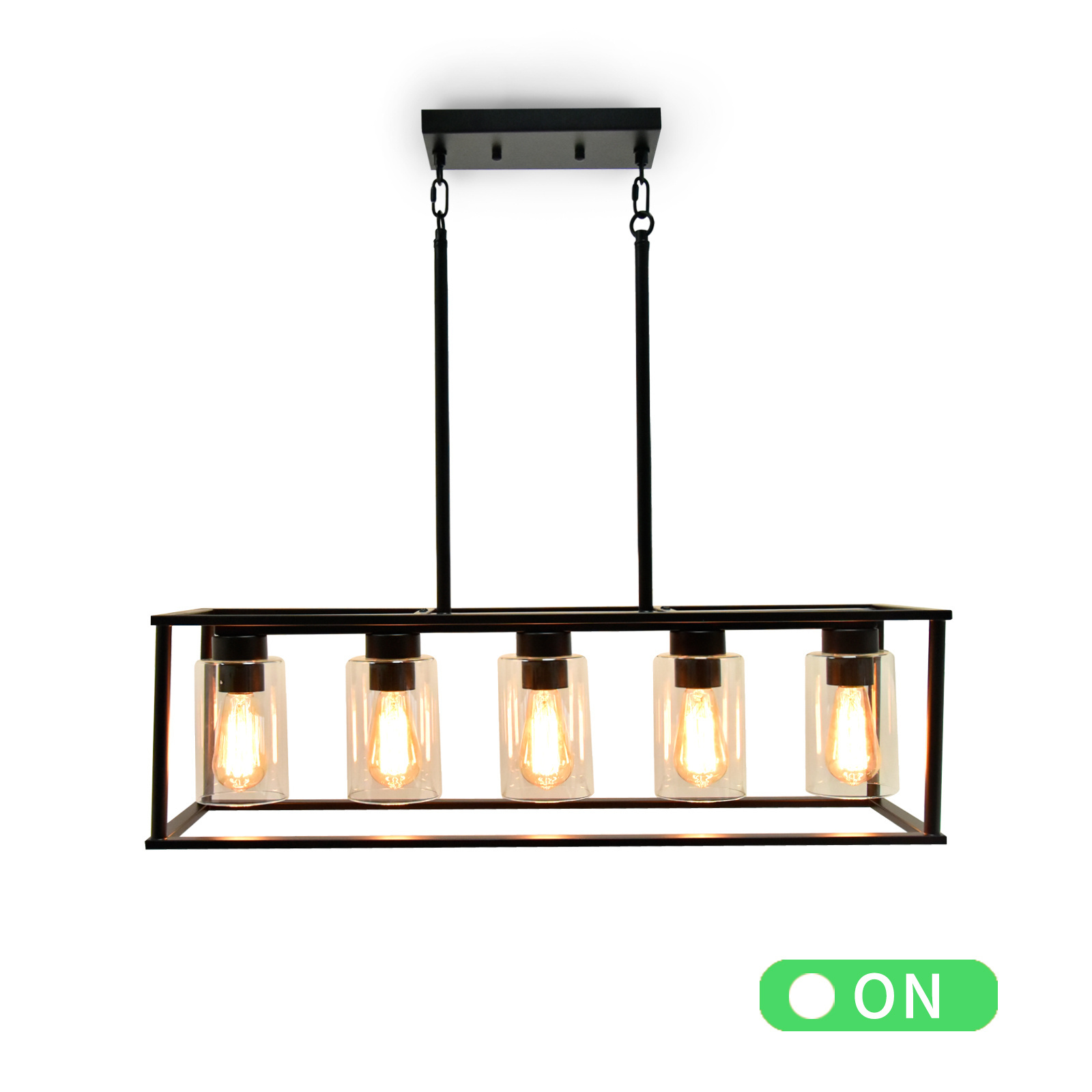 Shade, Adjustable Chain, Chandelier Metal with Glass LED Kitchen 60 Modern Farmhouse Dining Room Pendant Light, Black 80 E26 360