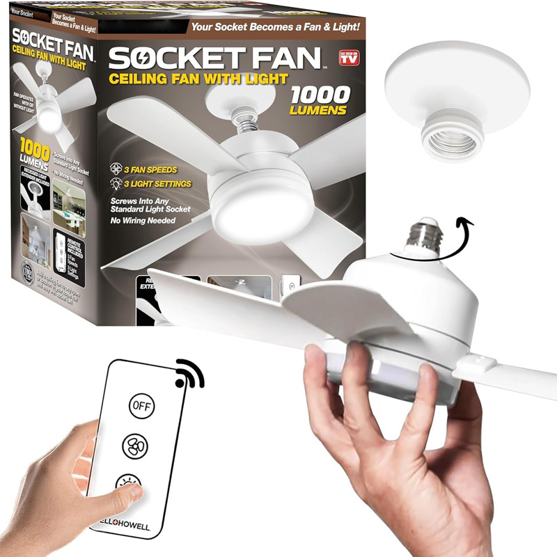 Mini ceiling fan light Cordless/Wireless with 1,000 Lumen/5,000 Kelvin LED Bulb/Ceiling Fan Replacement for Bedroom