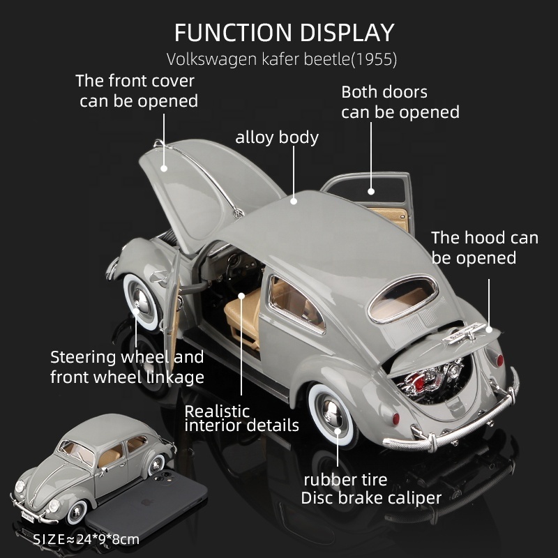 Wholesale Vehicle real Bburago 1:18 Alloy Static Die Cast Vehicles Model Toys Model Car Volkswagen Beetle 1955 vintage car