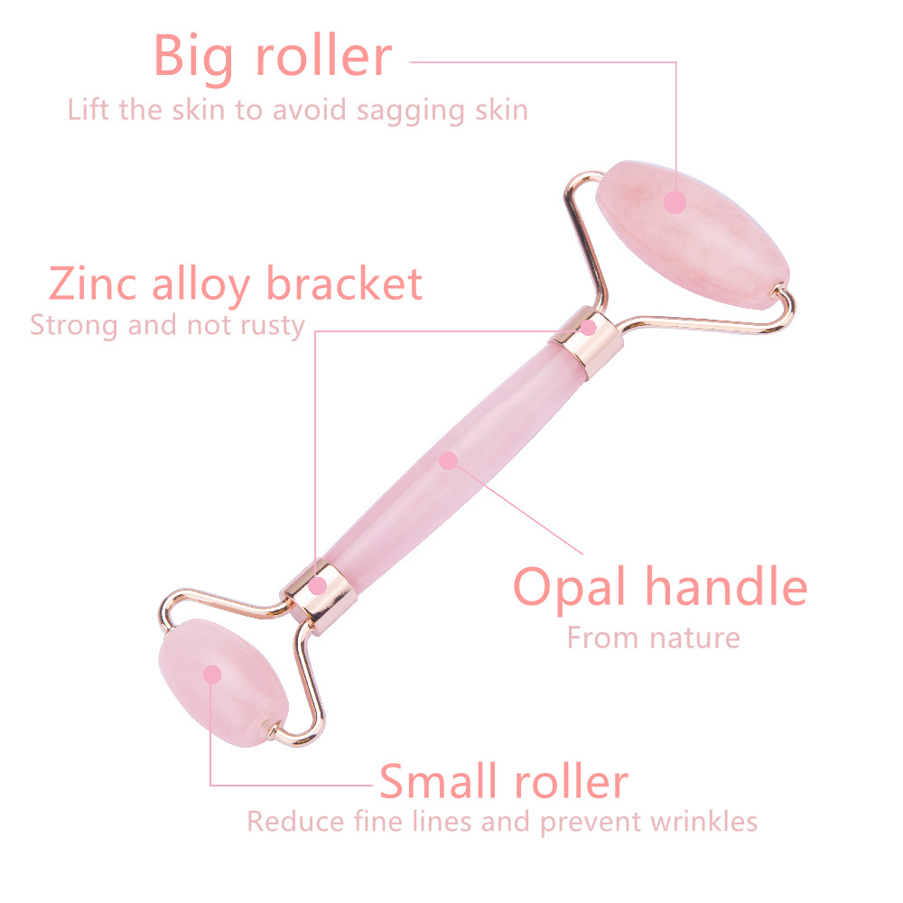 Rose Quartz Jade Roller GuaSha Set Amethyst Green Pink White Jade Heart Shaped GuaSha Stone and Face Roller Crystal Kit