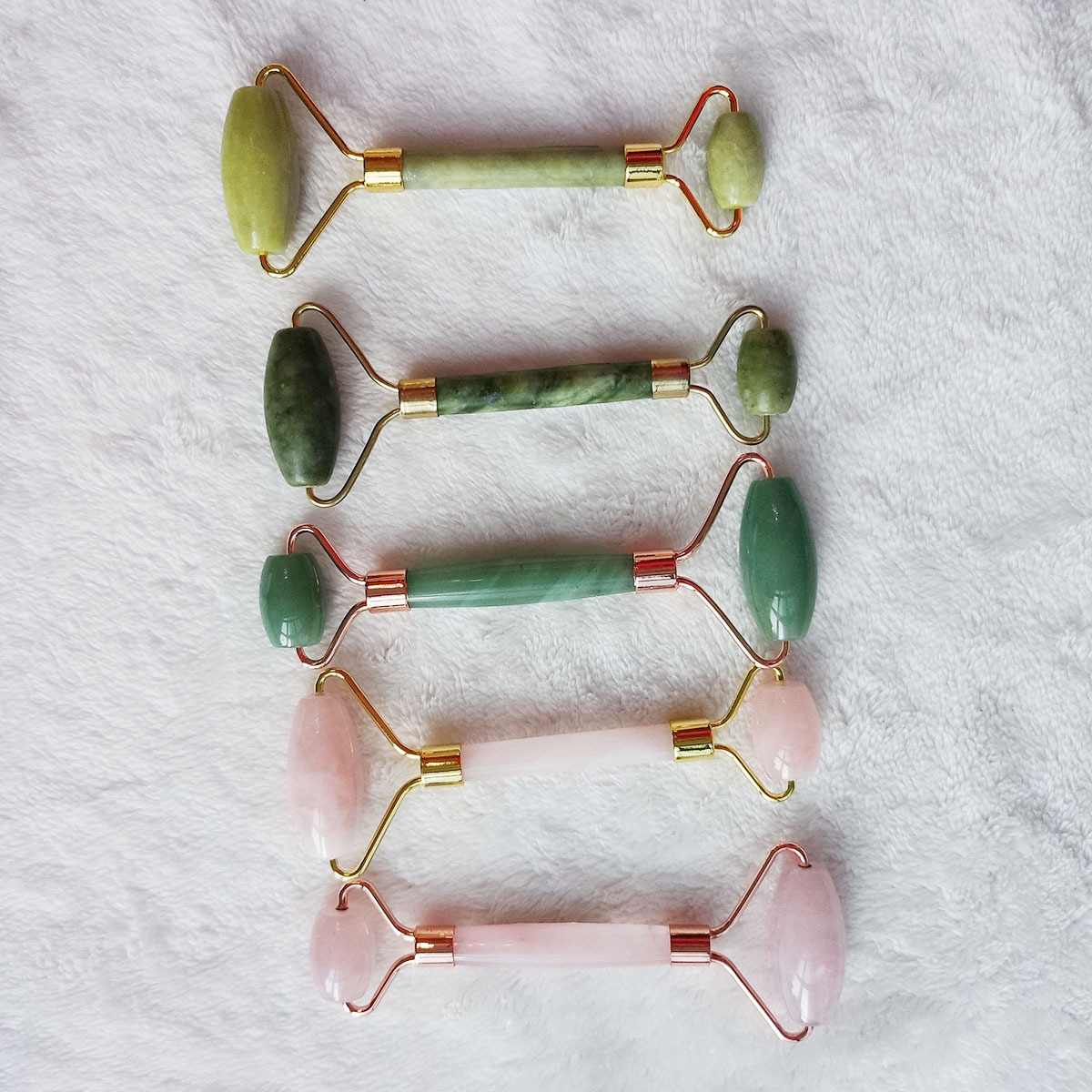 Rose Quartz Jade Roller GuaSha Set Amethyst Green Pink White Jade Heart Shaped GuaSha Stone and Face Roller Crystal Kit