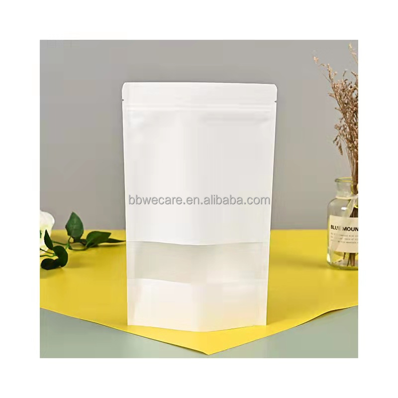 Wholesale Custom Printed Clear Window Bag White Kraft Pouches Stand Up With Zipper