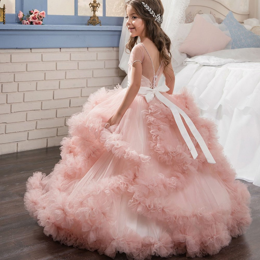 Elegant princess dress design for children clothing girl lace floral party dress