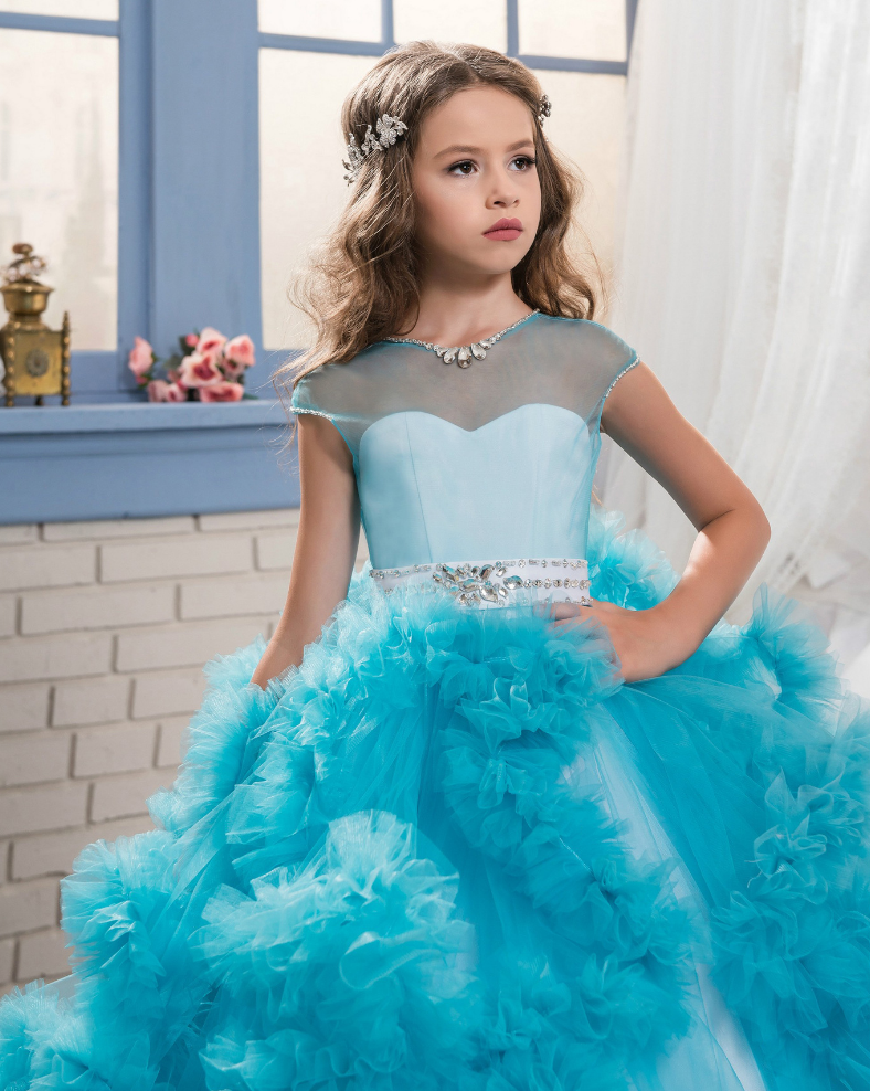 Elegant princess dress design for children clothing girl lace floral party dress