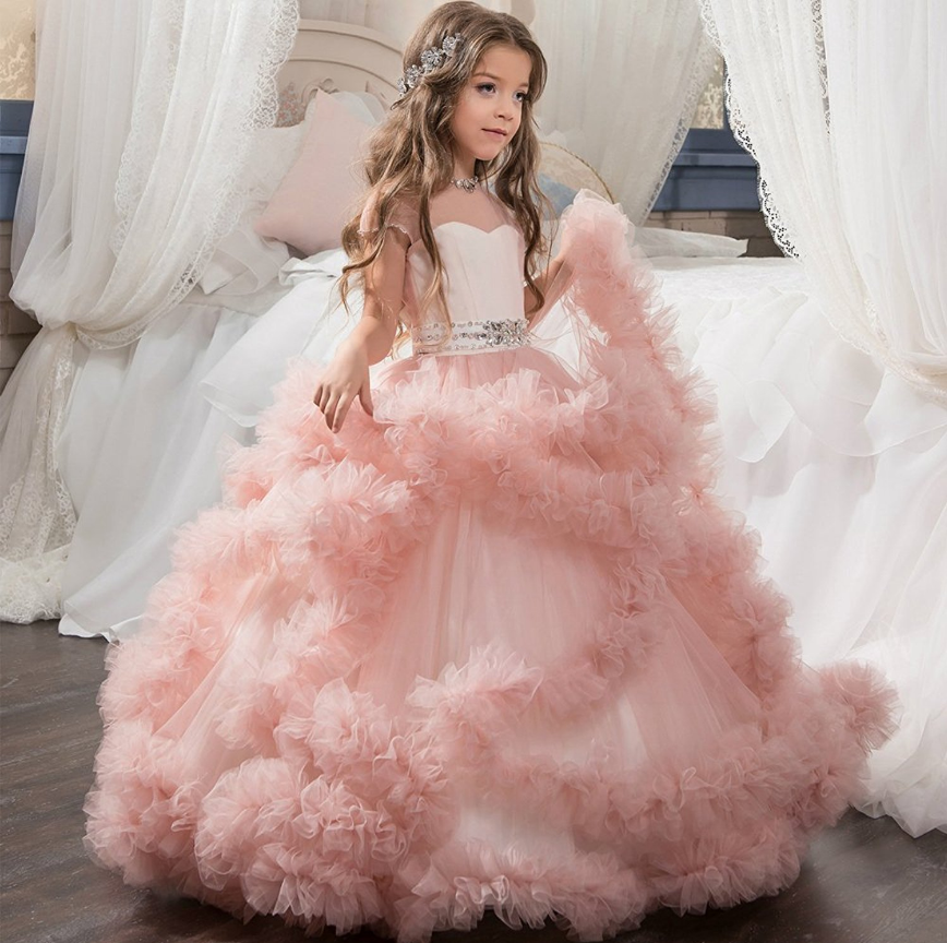 Elegant princess dress design for children clothing girl lace floral party dress