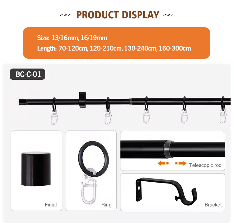 Low Price 1 Dollar Window Decoration Extendable Curtain Poles, Metal Curtain Pole Rod End