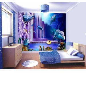 Custom Sea world dolphin fish scenery 3D vinyl wallpaper for kids room decor