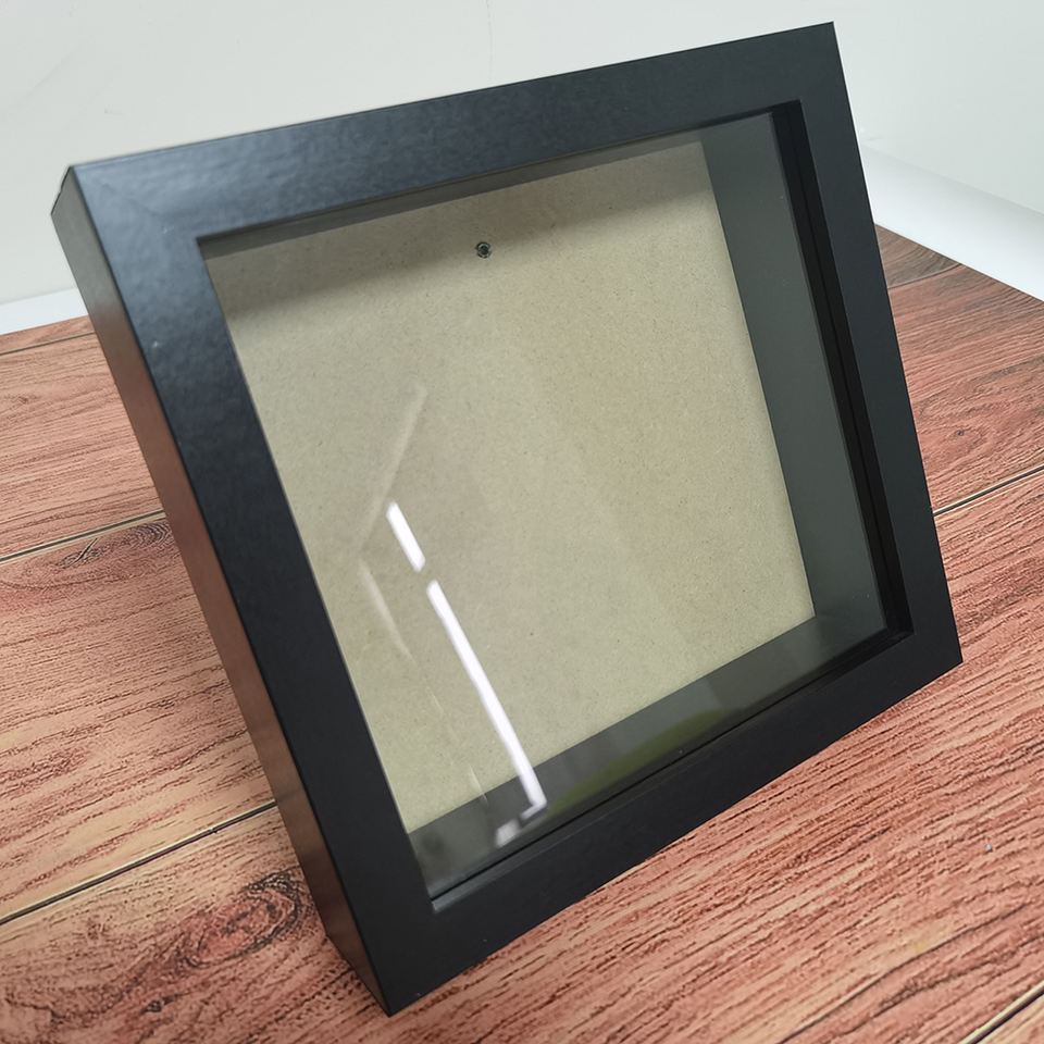 Wholesale 6x8 8x10 inch Depth 3D Effect Solid Wood Black Shadow Box Picture Frame