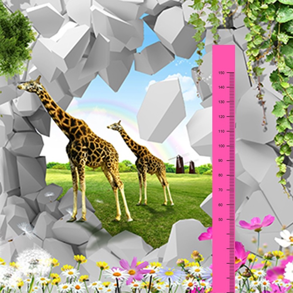 3D giraffe animal print art vinyl  sticker custom height chart kids wall decals