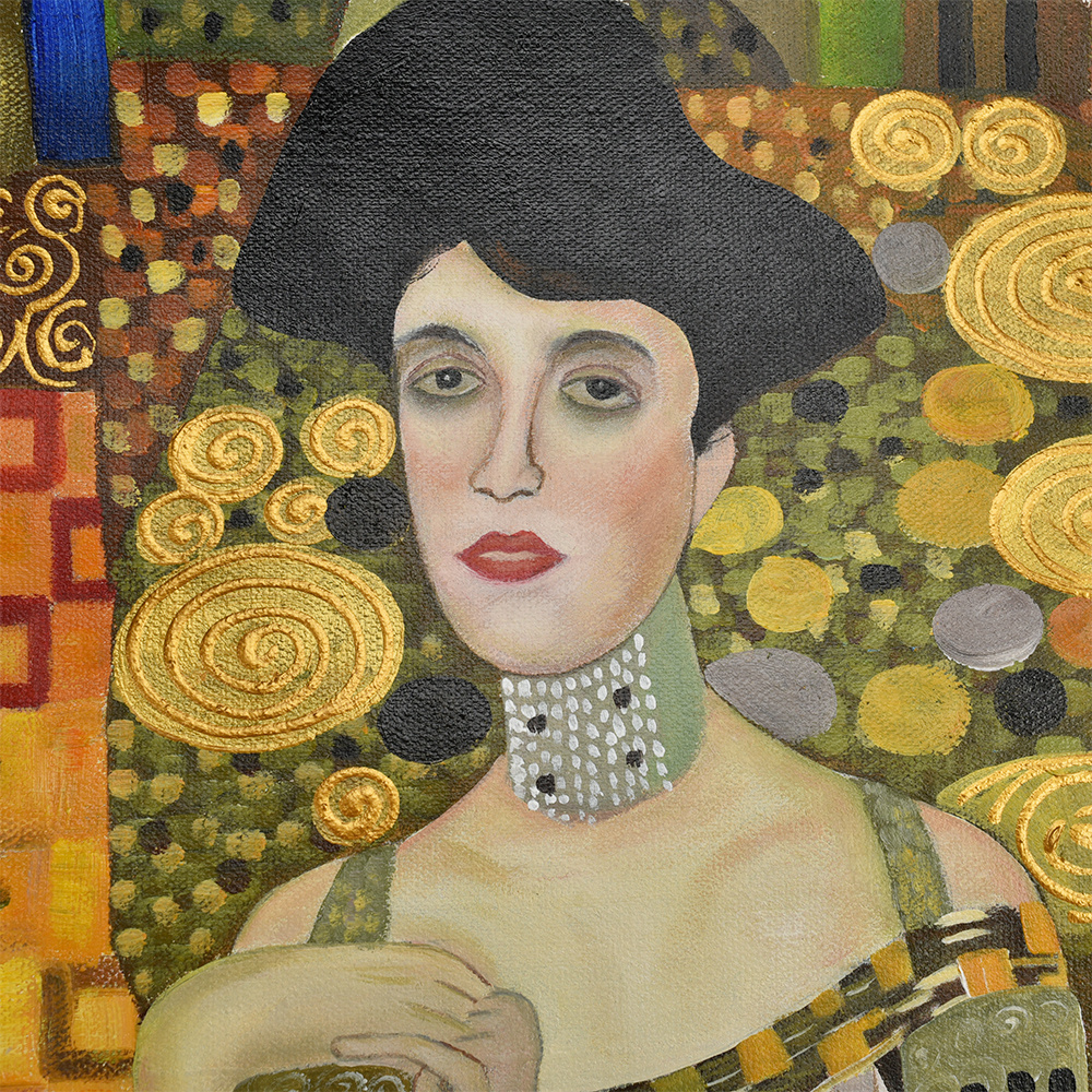 Handmade Yellow Gustav Klimt Adele Bloch Bauer Decorative Frameless Oil Painting with Gold Leaf