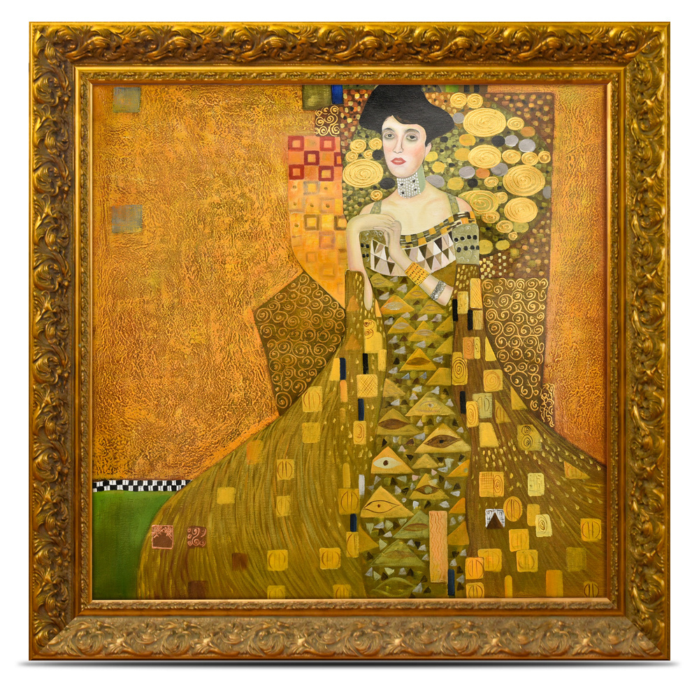 Handmade Yellow Gustav Klimt Adele Bloch Bauer Decorative Frameless Oil Painting with Gold Leaf