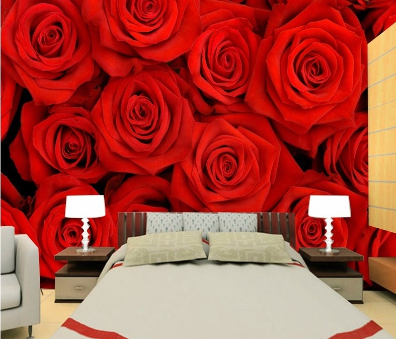 Custom 3D Romantic Elegant Natural Red Rose Peony Flower Mural Wallpaper