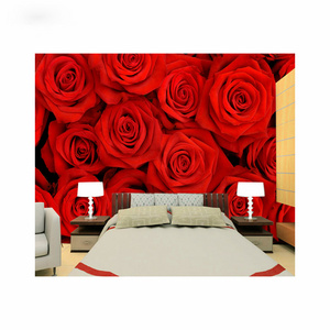 Custom 3D Romantic Elegant Natural Red Rose Peony Flower Mural Wallpaper