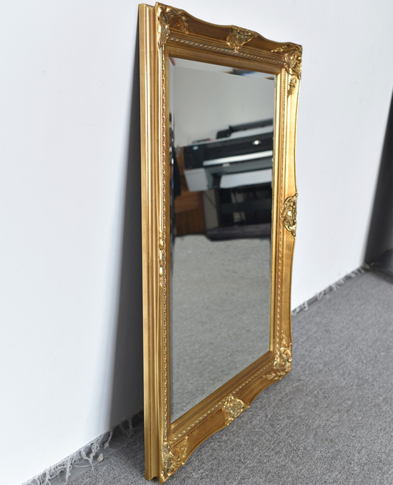 Large Gold Wall Glass Antique Carved Wooden Mirror Frame