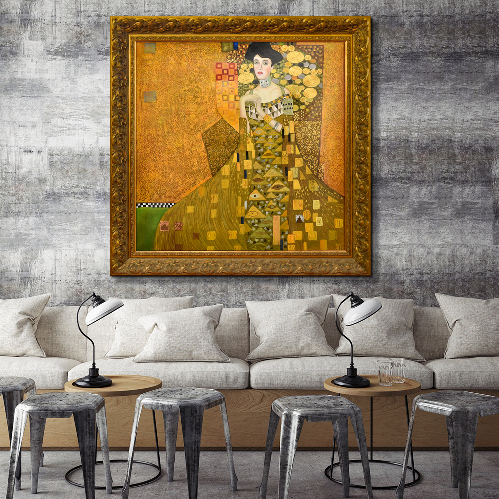 Handmade Yellow Gustav Klimt Adele Bloch Bauer Decorative Frameless Oil Painting with Gold Leaf