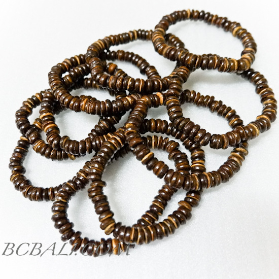 Free Shipping 200 Pieces of Natural Coconut Wooden Bead Bracelets Straches Handmade Gift Jewelry Bali