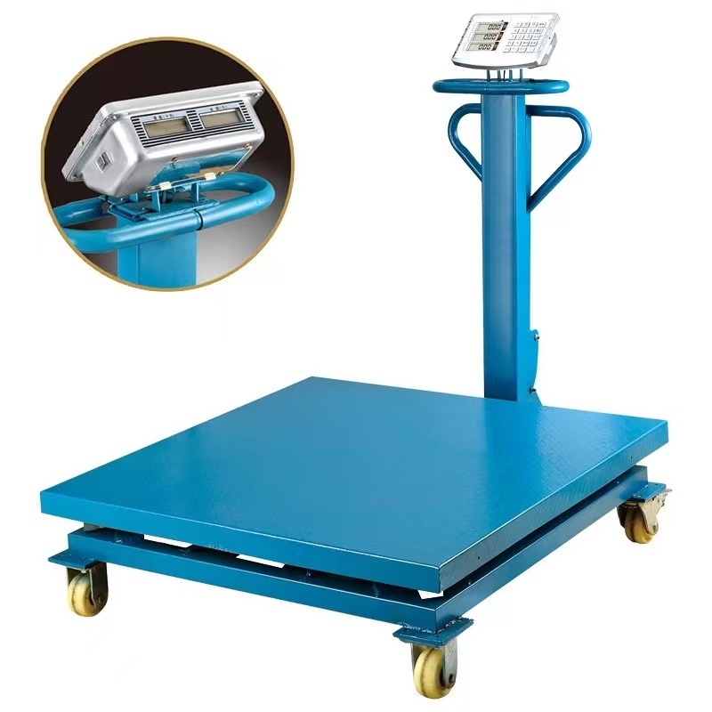 Universal wheel mobile hand push pull electronic scale, commercial 1000 kg industrial scale, logistics floor scale, 1 ton