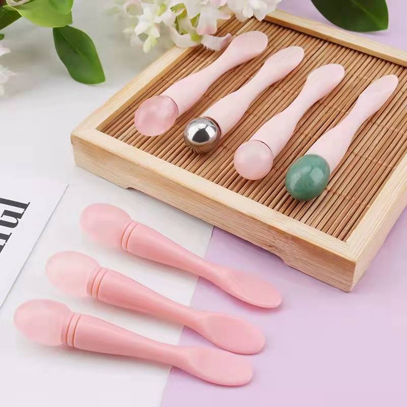 Custom Logo Makeup Spoon silicone jade Metal Eye Cream Applicator Facial Massage Cosmetic Spatula