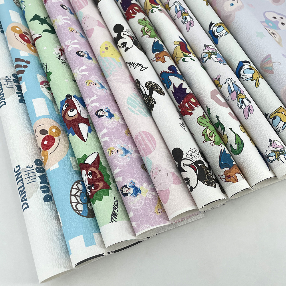 Factory Custom no MOQ Vinyl Disney Cartoon Animal digital print PVC Leather fabric for Craft Accessories