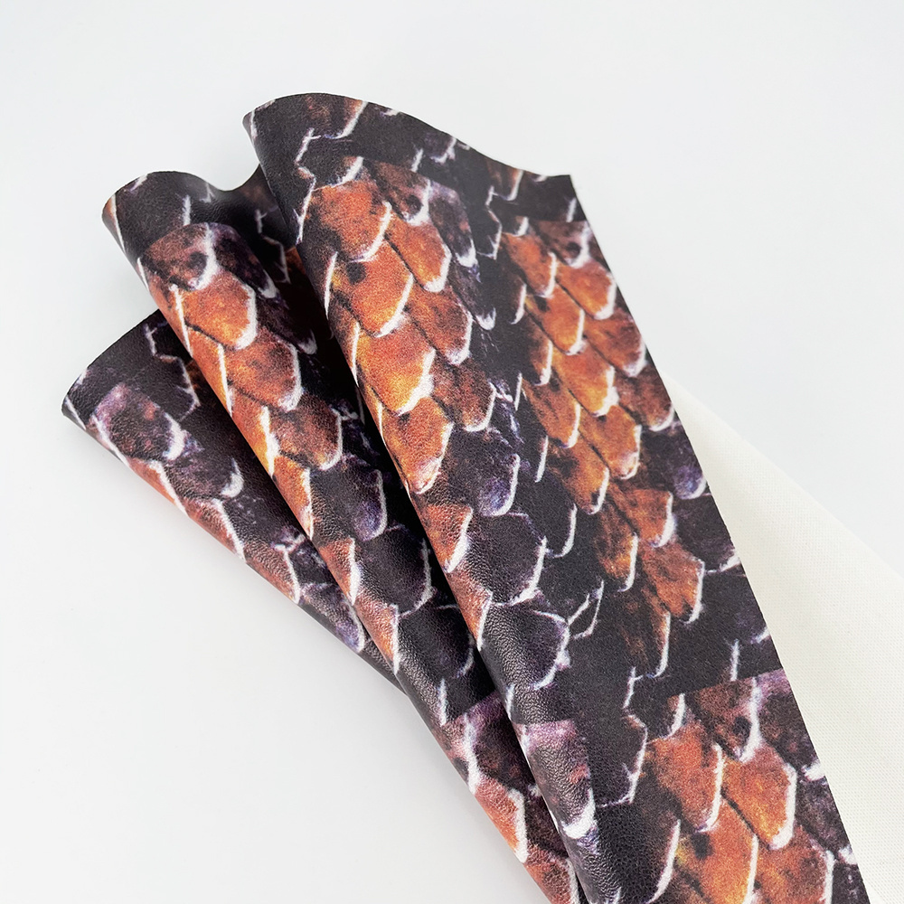 Leather Free sample Customized Snake Pattern Eco Printed polyester PU material leather fabric for leather gloves