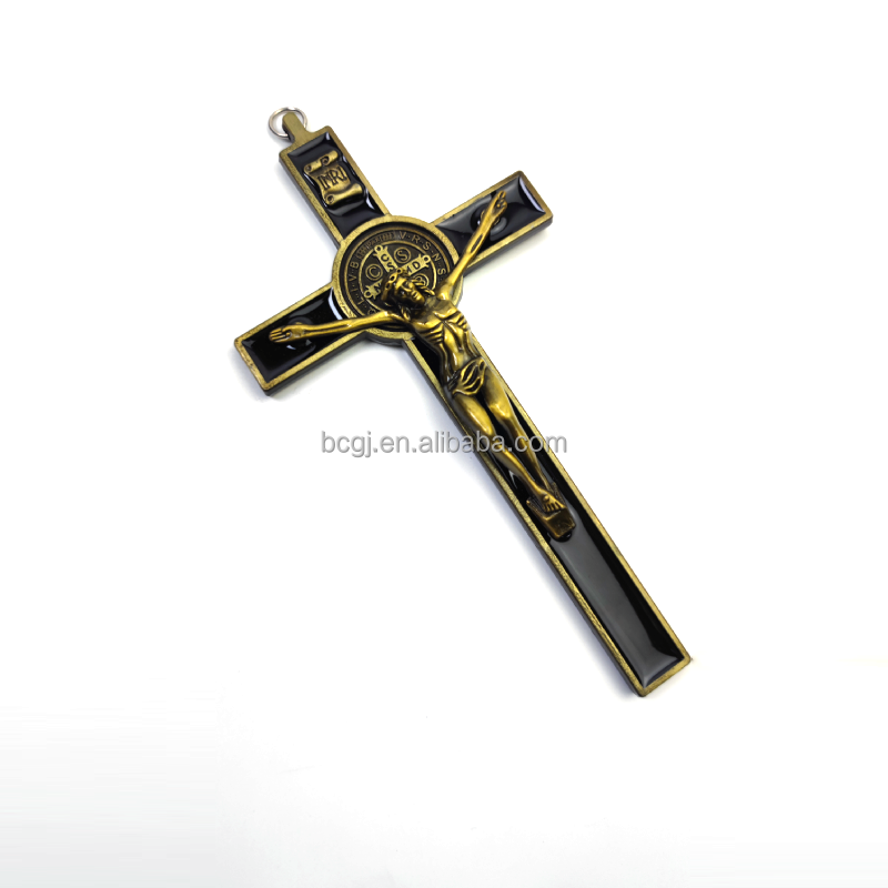 Black Enamel Crucifix Wall Cross -Saint Benedict Metal Wall Art-9 Inch Cross Give Blessing