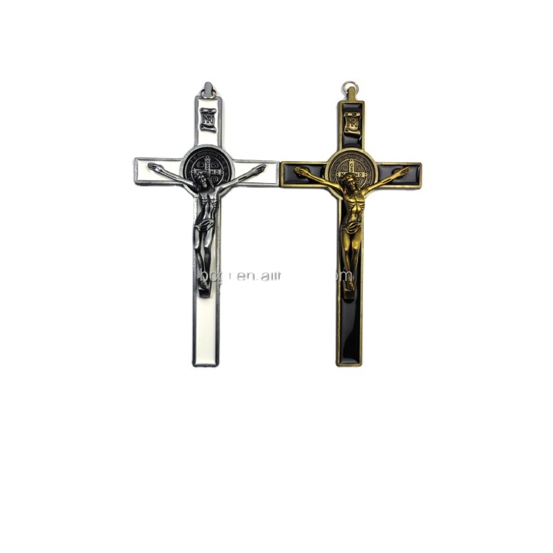 Black Enamel Crucifix Wall Cross -Saint Benedict Metal Wall Art-9 Inch Cross Give Blessing