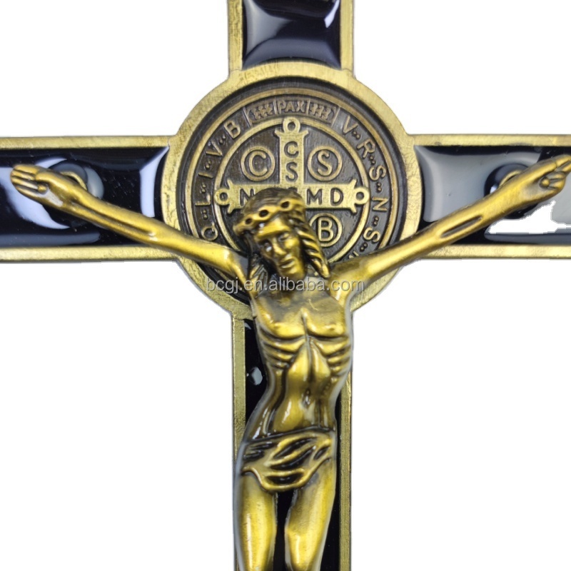 Black Enamel Crucifix Wall Cross -Saint Benedict Metal Wall Art-9 Inch Cross Give Blessing