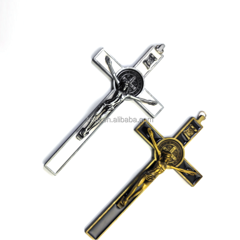 Black Enamel Crucifix Wall Cross -Saint Benedict Metal Wall Art-9 Inch Cross Give Blessing