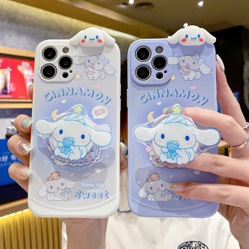 Protective Silicone Phone Cover Cute Cartoon Cinnamoroll Melody with Holder Chain Doll Case for Oppo A17 Reno 8Z Realme 10 Pro