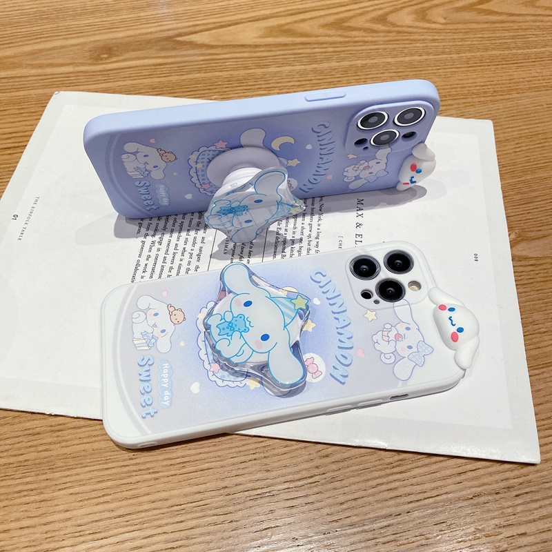 Protective Silicone Phone Cover Cute Cartoon Cinnamoroll Melody with Holder Chain Doll Case for Oppo A17 Reno 8Z Realme 10 Pro