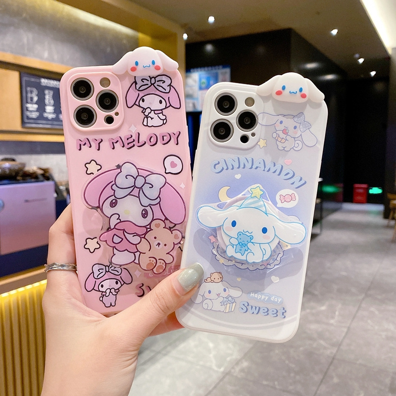 Protective Silicone Phone Cover Cute Cartoon Cinnamoroll Melody with Holder Chain Doll Case for Oppo A17 Reno 8Z Realme 10 Pro