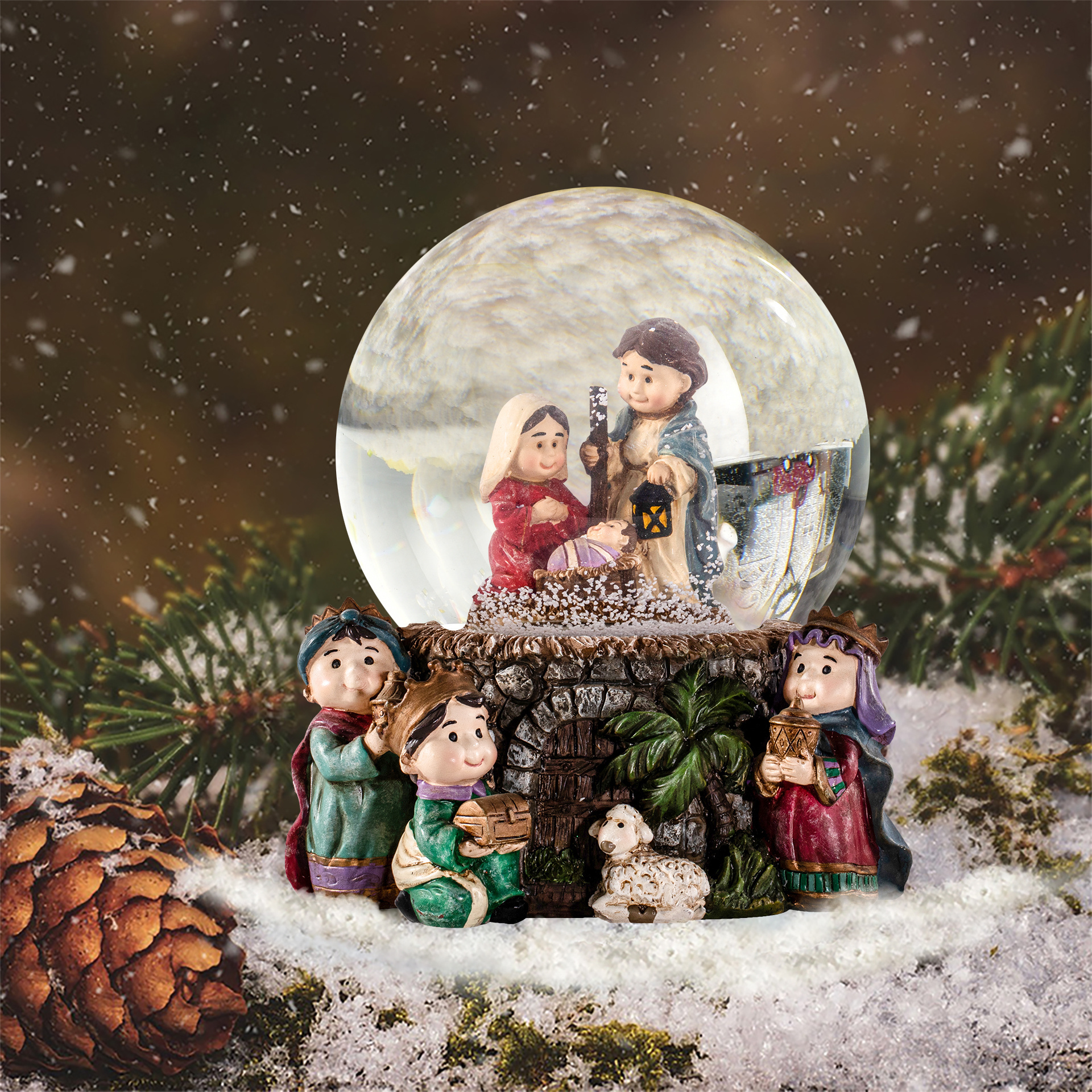 Best Custom Decoration Holy Family  Snow Globe Nativity Souvenir Desktop Article Resin cat litter snow globe for Gifts