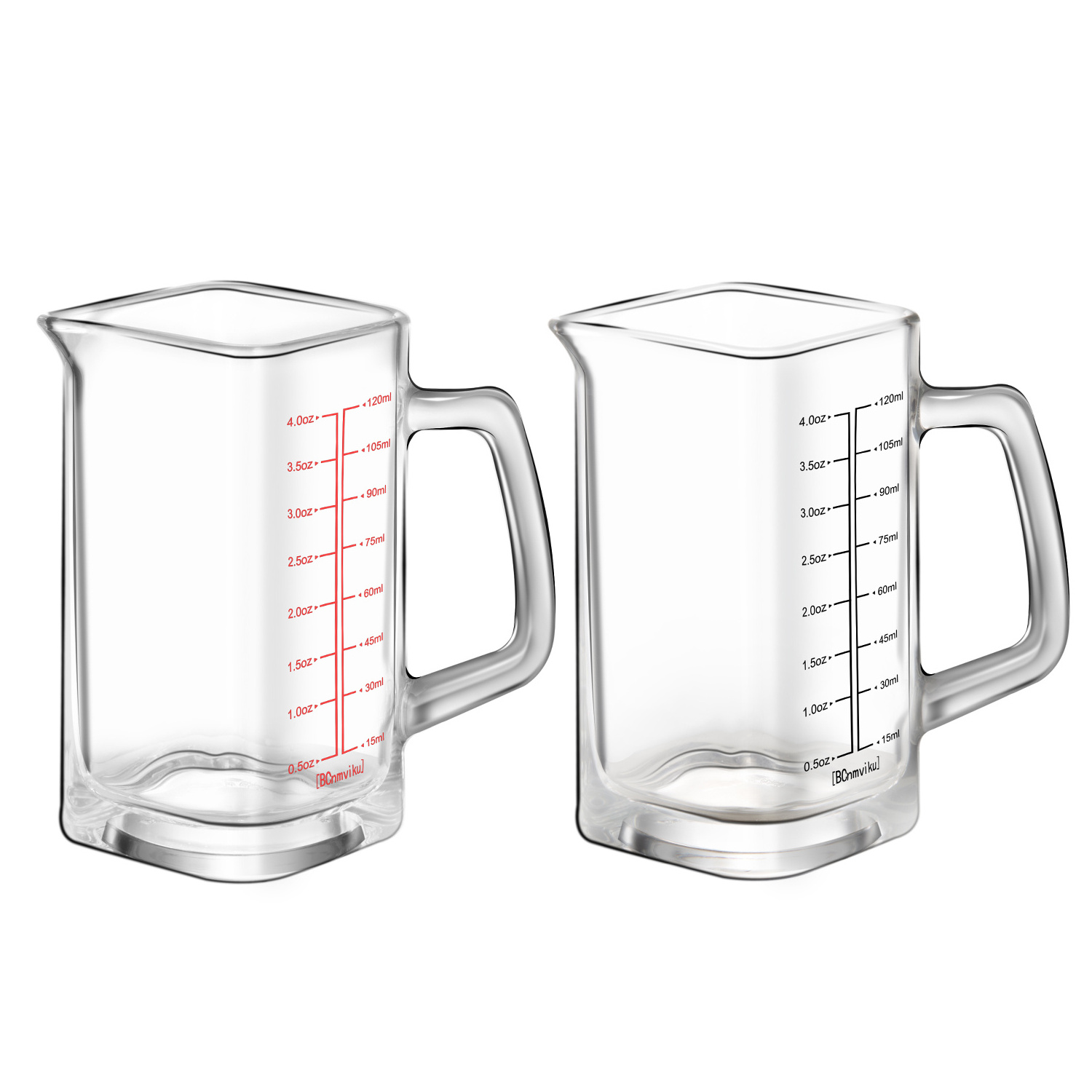 BCnmviku 120ML Square Measuring Triple Pitcher Milk Cup with Glass Handle Easy To Read Coffee Mugs for Hot or Cold Beverages