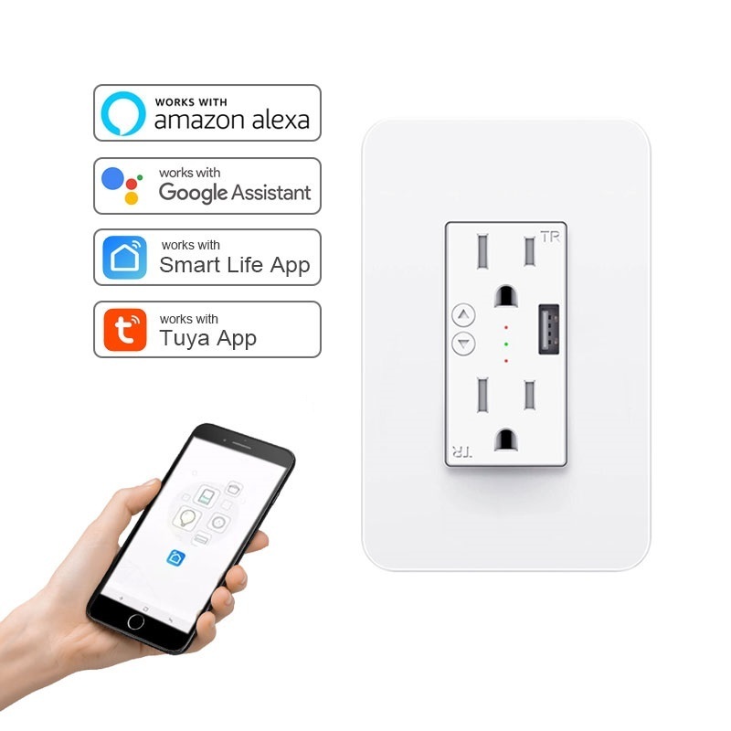 15a duplex decorator smart wifi modern home indoor receptacle ul 110 outlet plug small with usb