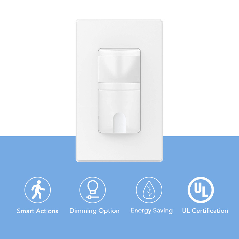 US standard wall mounted no neutral automatic auto on off 3 way occupancy led pir sensor light switch