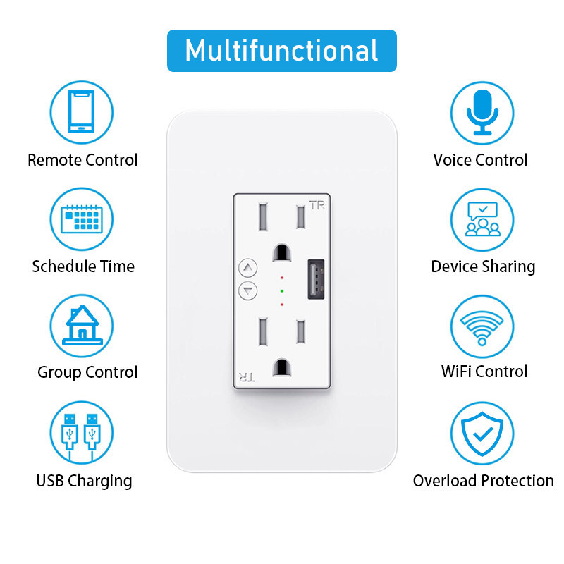 Alexa Homekit Smart Wifi Power US Standard Receptacle Multifunctional Wall Socket Led USB