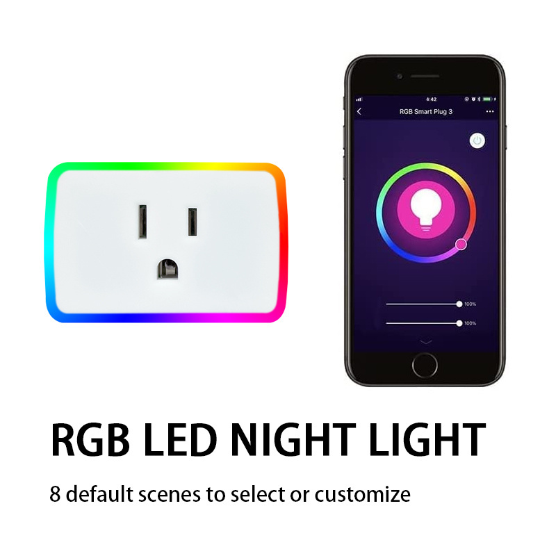 RGB Led Light US WiFi Mini Smart Plug Socket Work with Alexa and Google Home and TUYA APP Controls