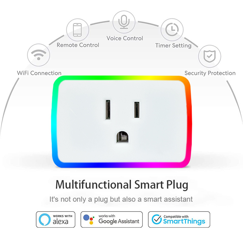 RGB Led Light US WiFi Mini Smart Plug Socket Work with Alexa and Google Home and TUYA APP Controls