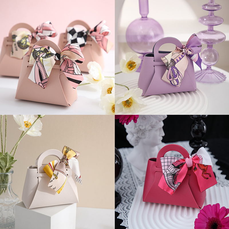 Creative Leather gifts Box With ribbon Handbag Shape for Wedding Favors Candy Boxes  Birthday Party Favors Gift Packaging Boxes