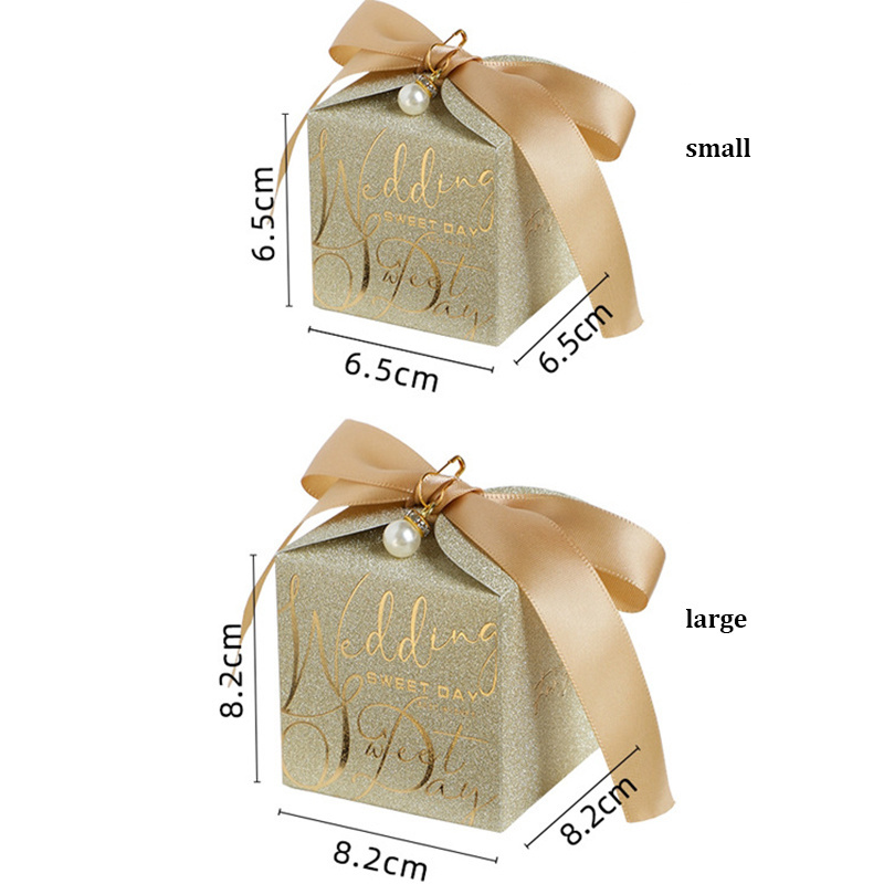 Custom Logo square shape chocolate candy box With Ribbon  wedding favors for guests gold wedding candy box