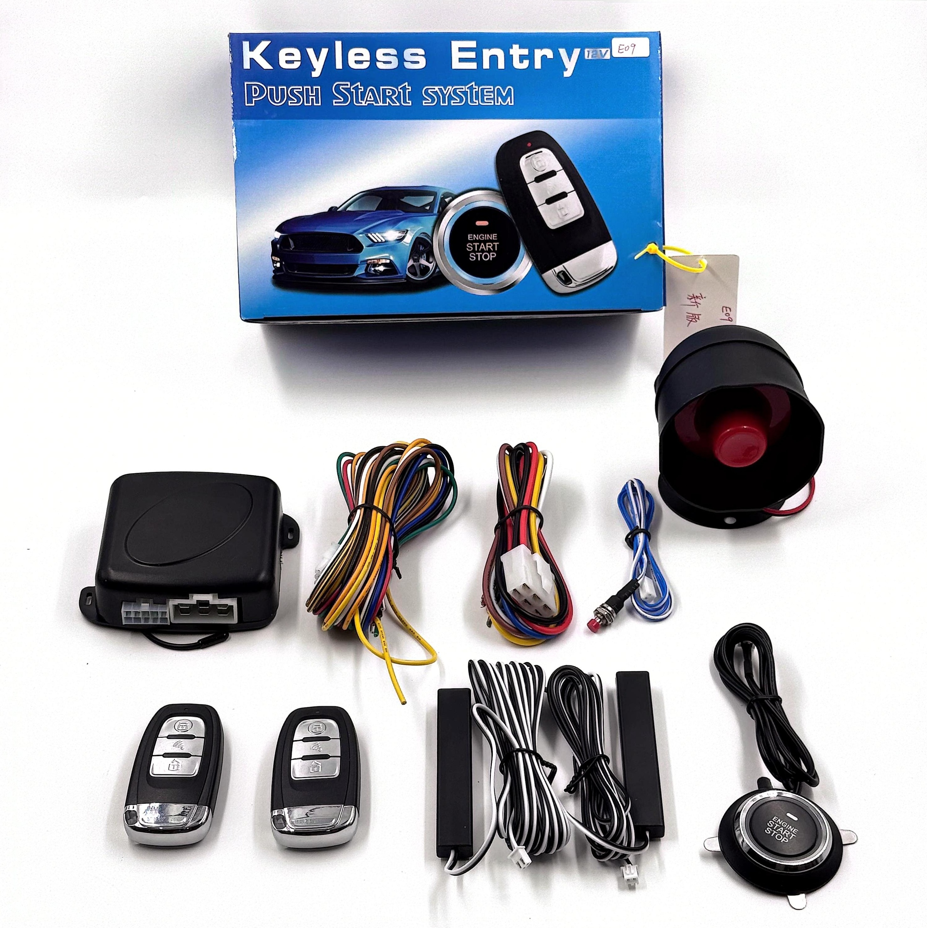 ck2 PKE push button remote engine start stop Anti-theft keyless entry alarms system for car with smart Phone APP E09