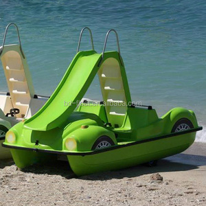 Car body shape fiberglass car pedal boat with water slides