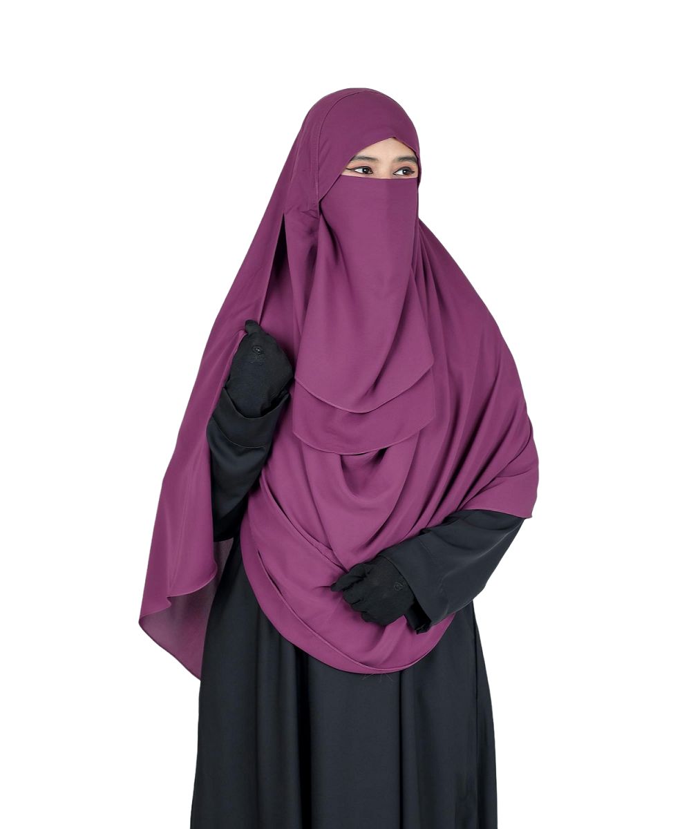 Premium Quality Fashion Solid Color Islamic Ready Hijab Niqab Face Cover Muslim Womens Hooded Full Long Cherry Georgette Hijab